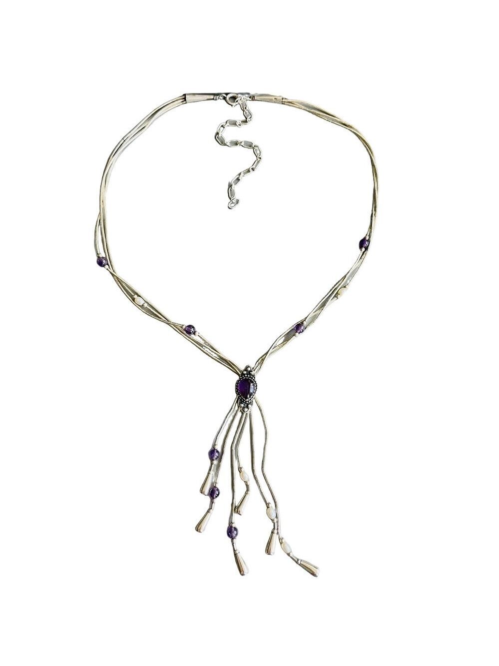 Carolyn Pollack QT Amethyst Pearl Liquid Sterling Silver Strands Lariat … - Picture 1 of 8